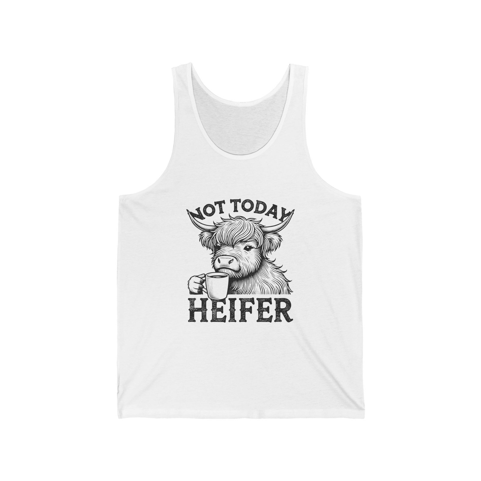 Not Today Heifer Black Cow Drinking Coffee Humorous Design - Tank Top