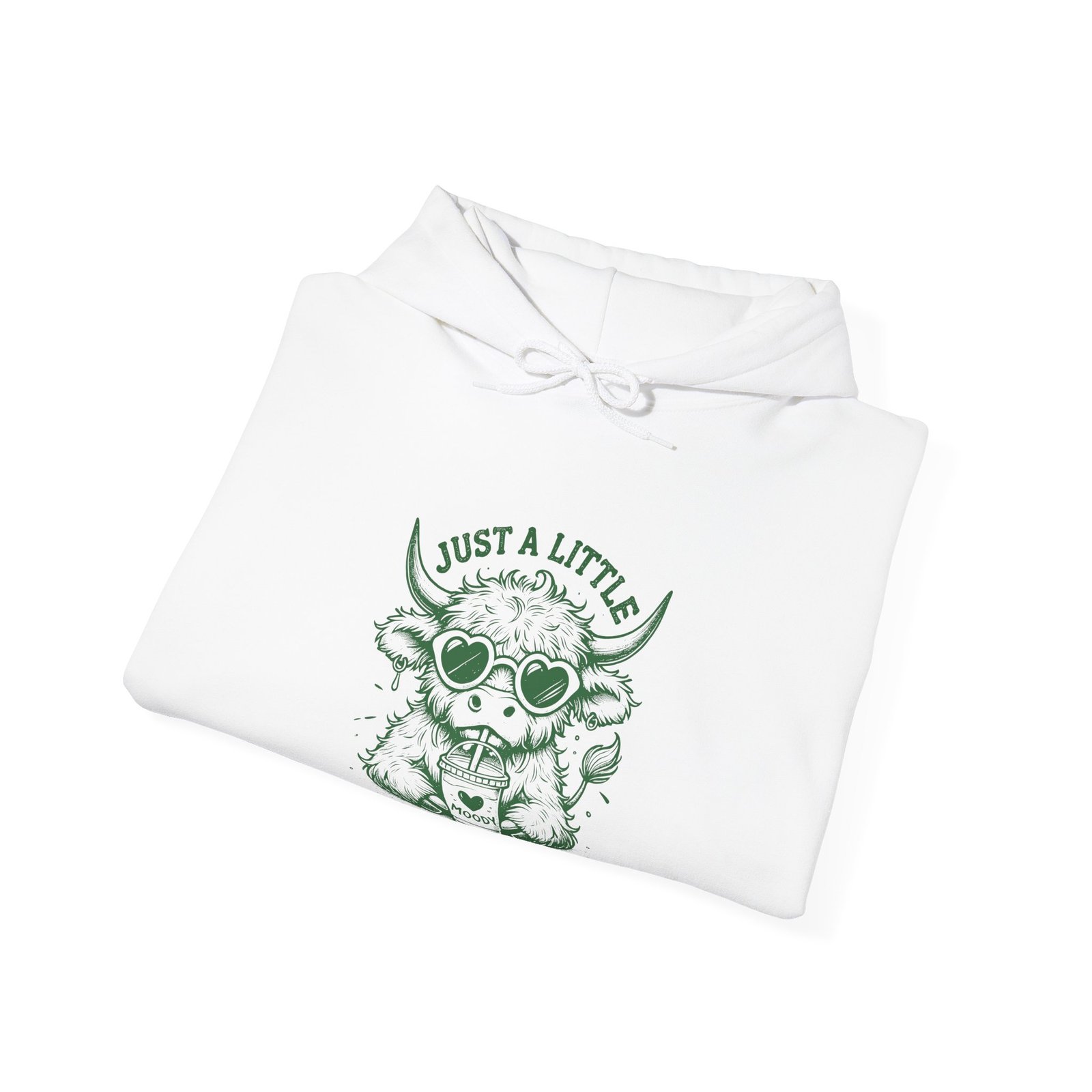 Just a Little Moody Green Cow Wearing Sunglasses Illustration - Hoodie - Image 4