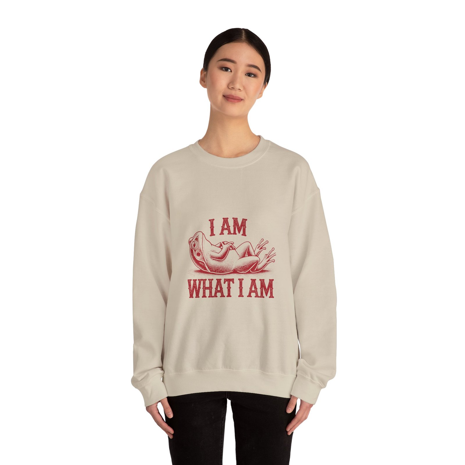 I Am What I Am Red Frog Illustration Bold Statement Design - Sweatshirt - Image 8