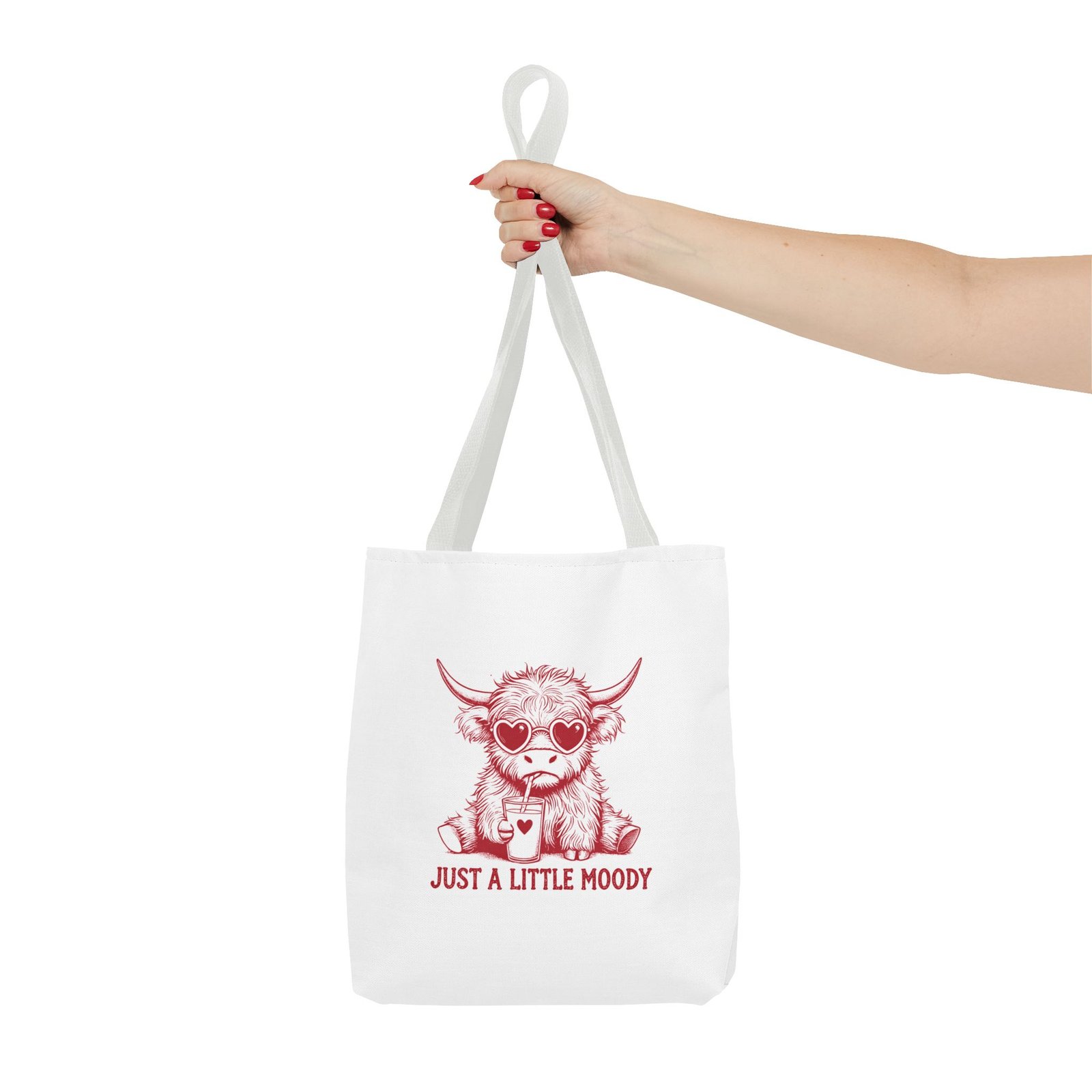 Just a Little Moody Red Cow Funny Cartoon Illustration - Tote Bag - Image 4
