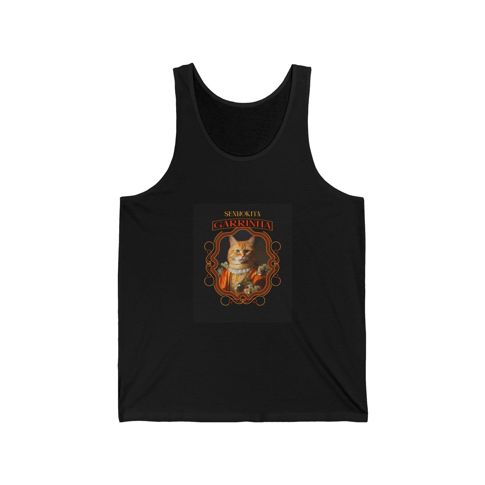 Garrinha Cat Regal Pose with Elegant Crown Illustration - Tank Top