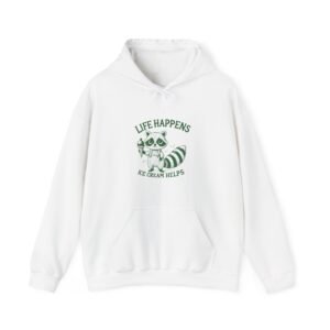 Life Happens Ice Cream Helps Green Raccoon Illustration - Hoodie