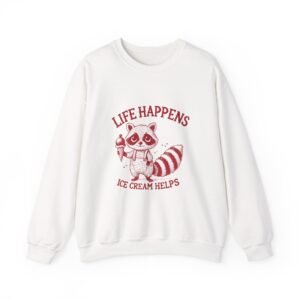 Life Happens Ice Cream Helps Cute Red Raccoon Illustration - Sweatshirt