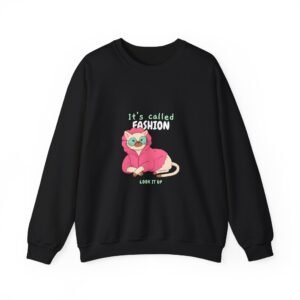 Chic Cat with "It's Called Fashion Look It Up" Typography - Sweatshirt