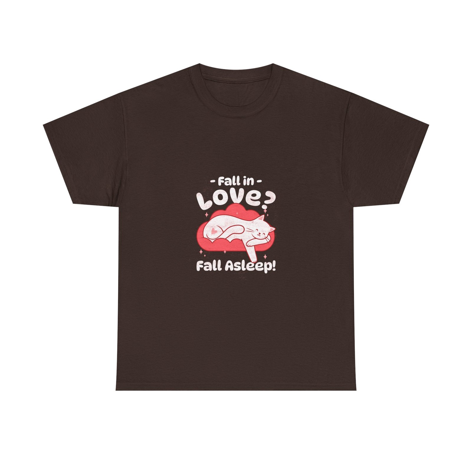 Adorable Sleepy Cat Cuddled in Cozy Autumn Leaves - T-shirt