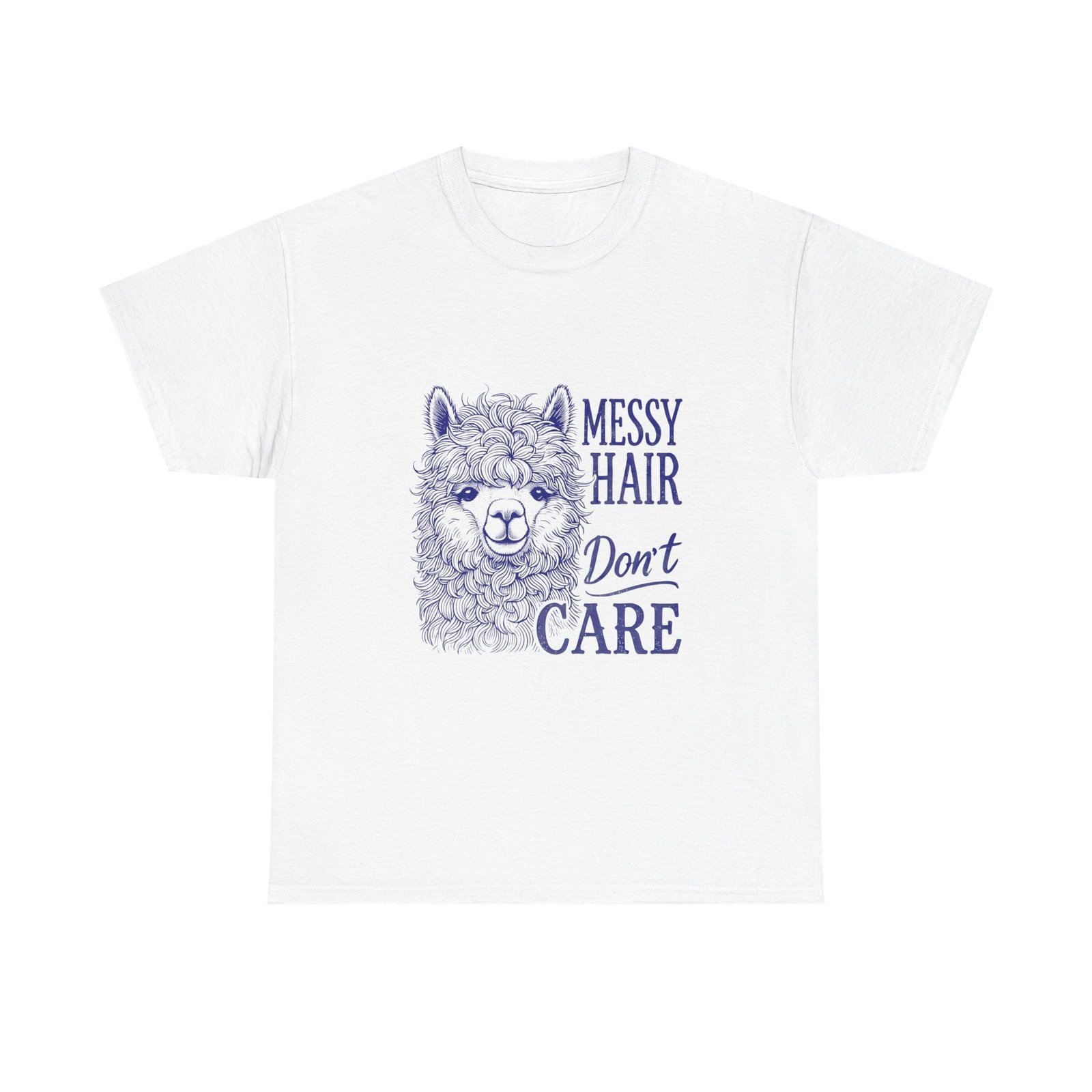Playful Blue Llama with Messy Hair Illustration - T-shirt