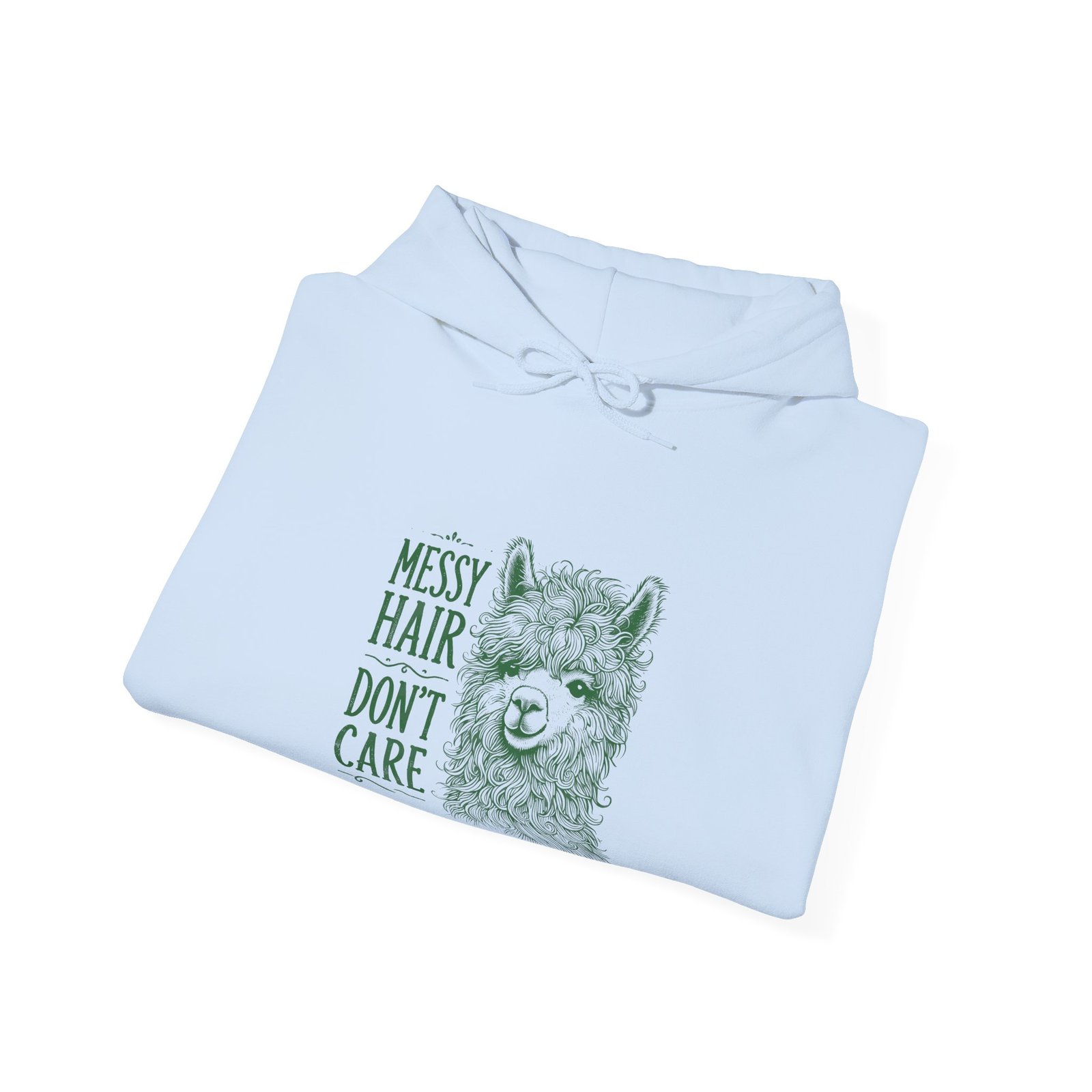 Messy Hair Don’t Care Cute Green Llama Face Illustration - Hoodie - Image 12