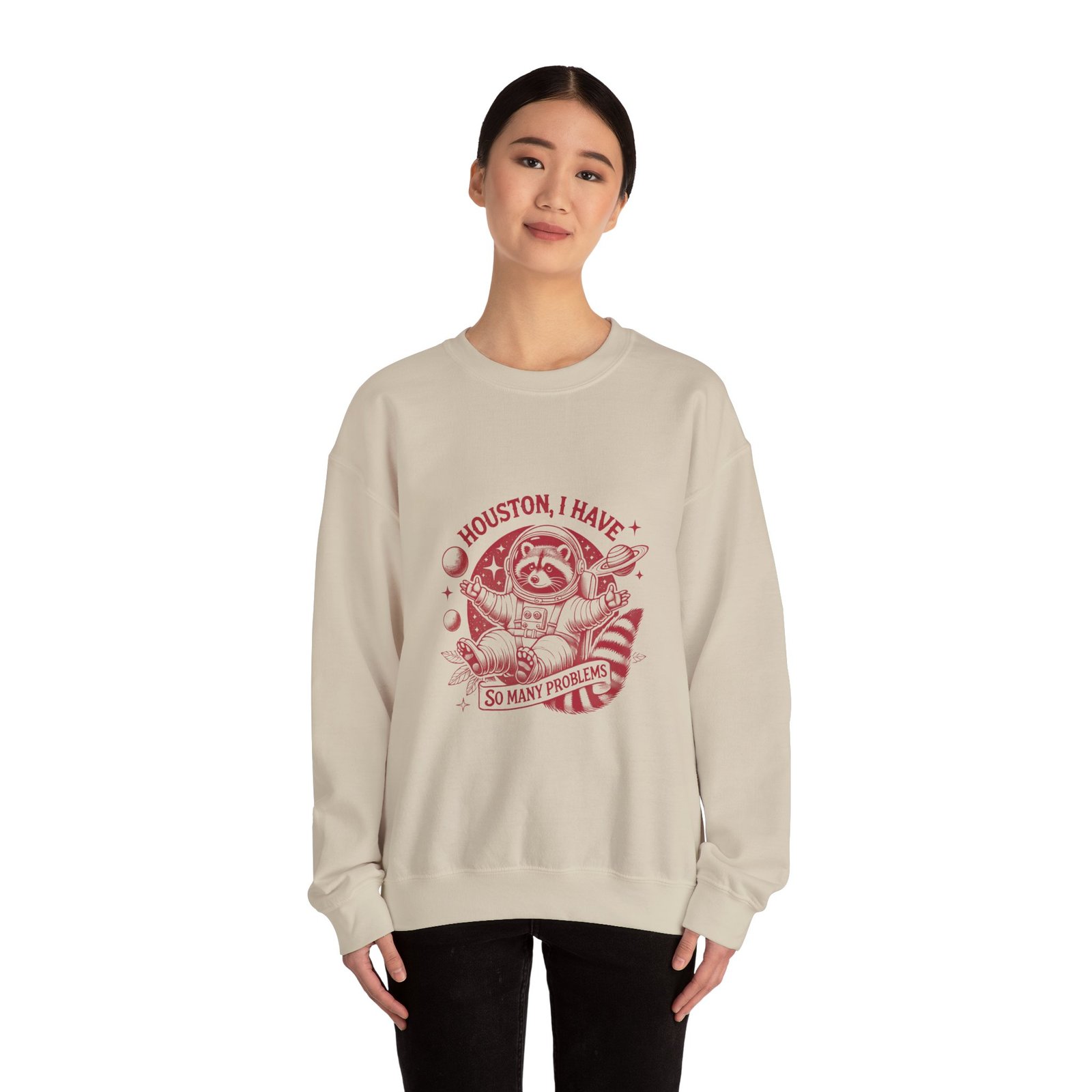 Houston I Have So Many Problems Red Raccoon Space Illustration - Sweatshirt - Image 8
