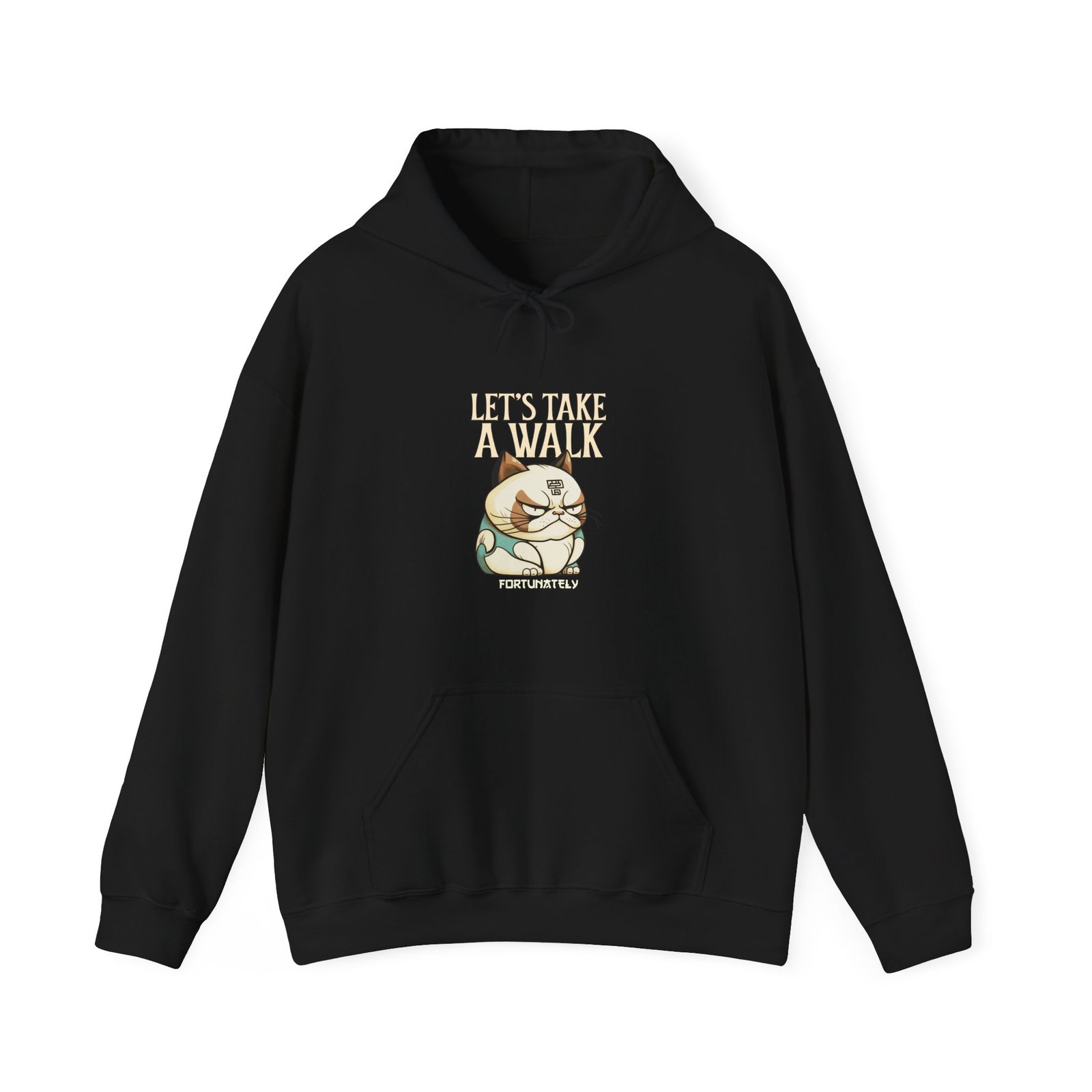 Grumpy Cat Illustration with Let’s Take a Walk Quote - Hoodie