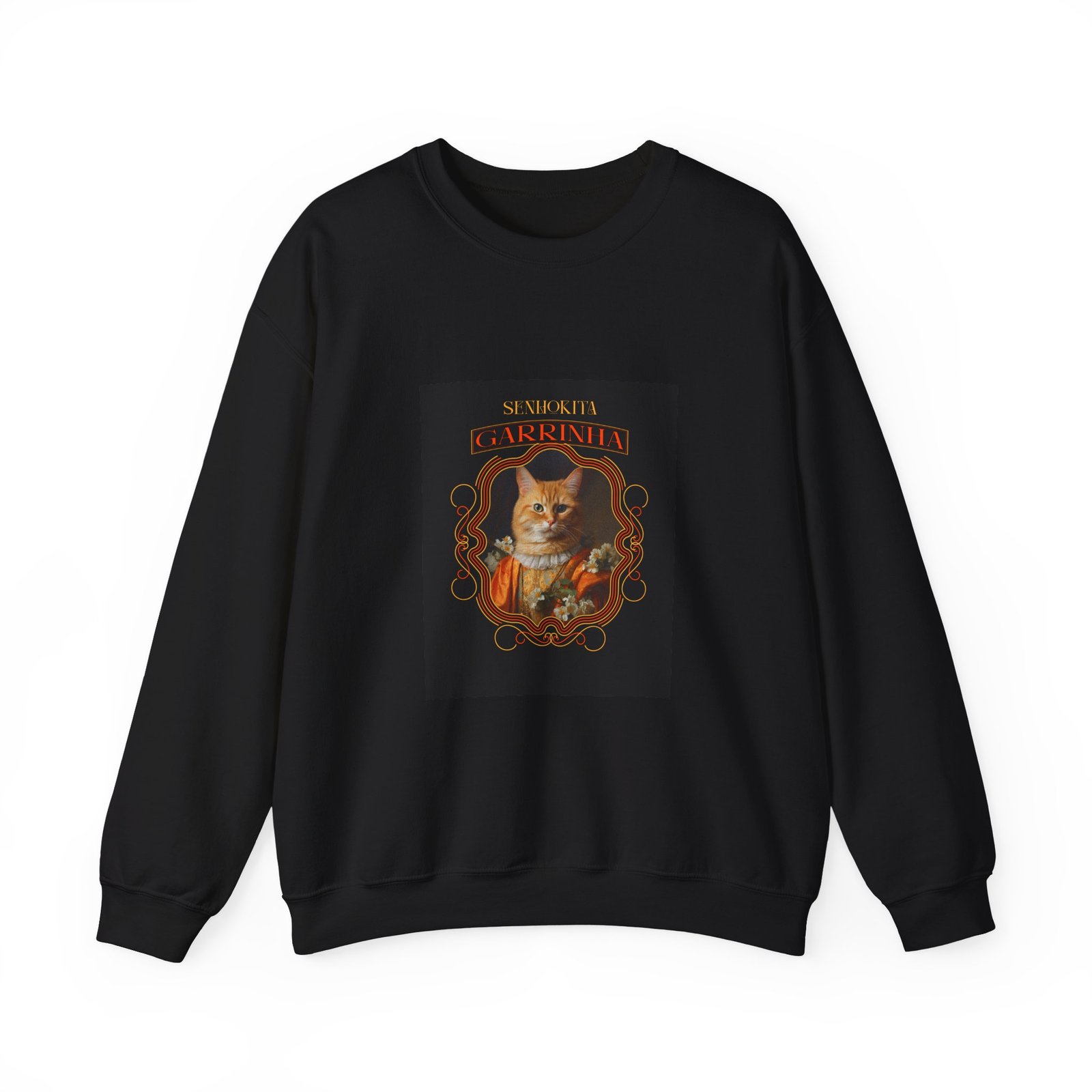 Garrinha Cat Regal Pose with Elegant Crown Illustration - Sweatshirt