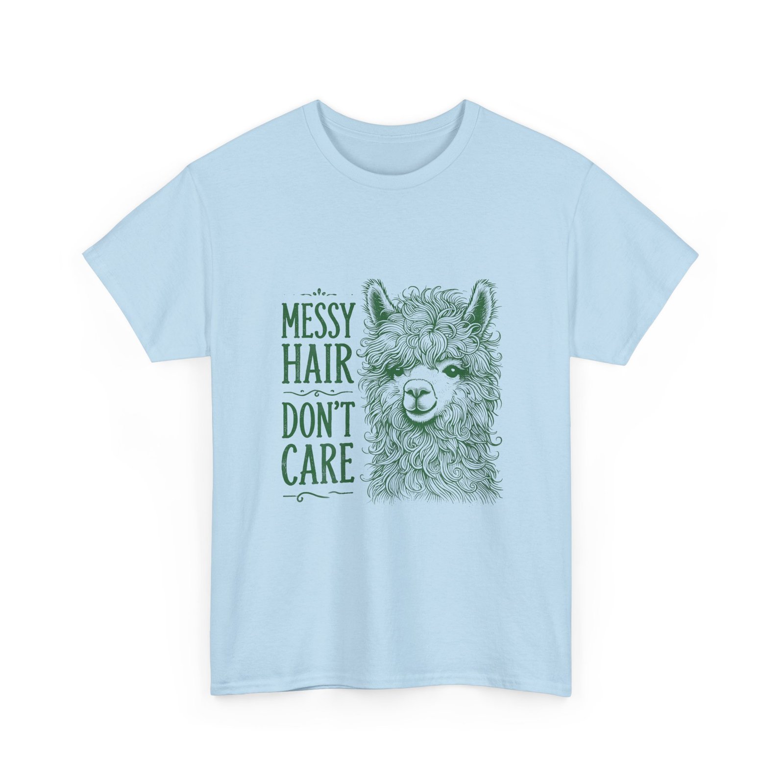 Messy Hair Don’t Care Cute Green Llama Face Illustration - T-shirt - Image 11