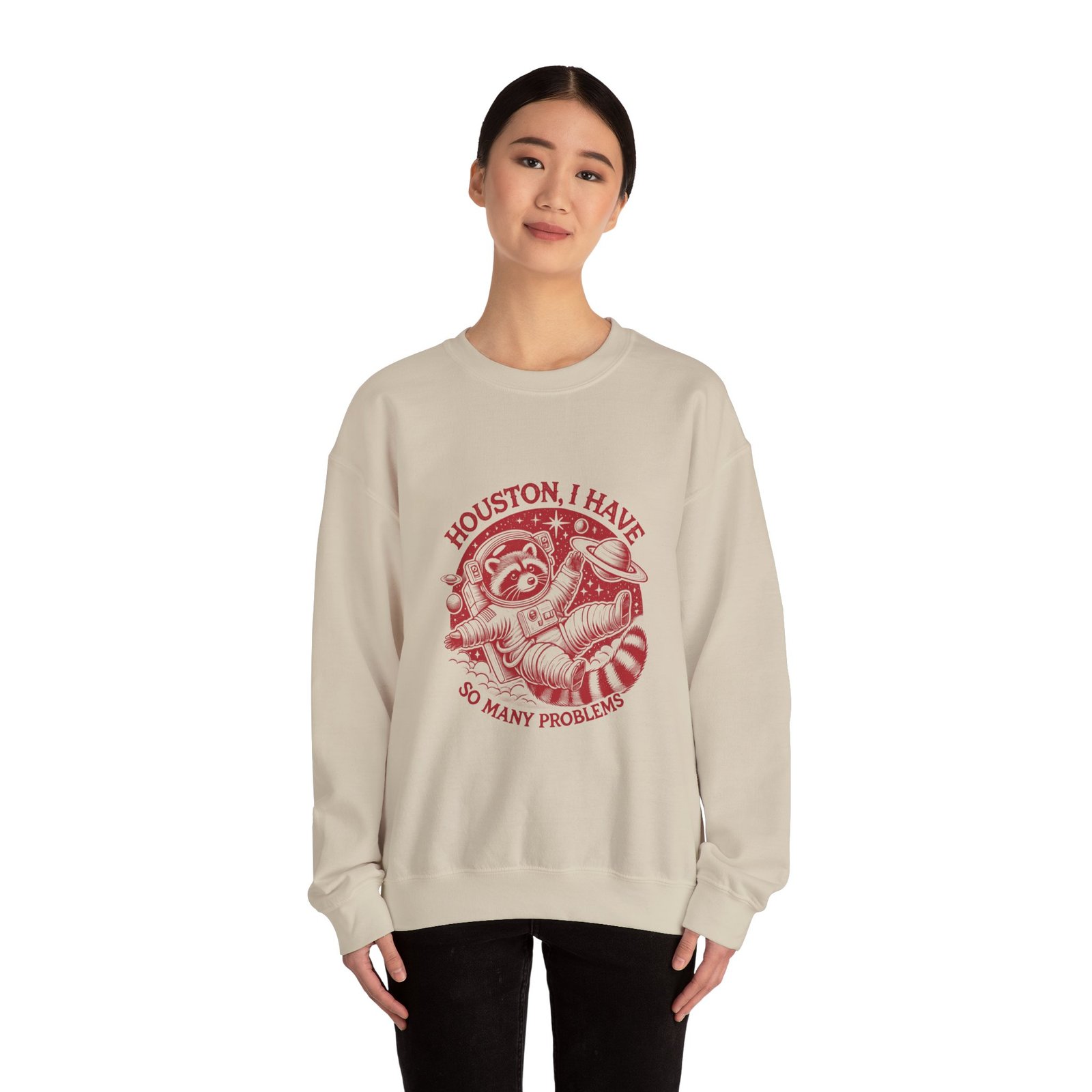 Houston I Have So Many Problems Red Raccoon Illustration - Sweatshirt - Image 8