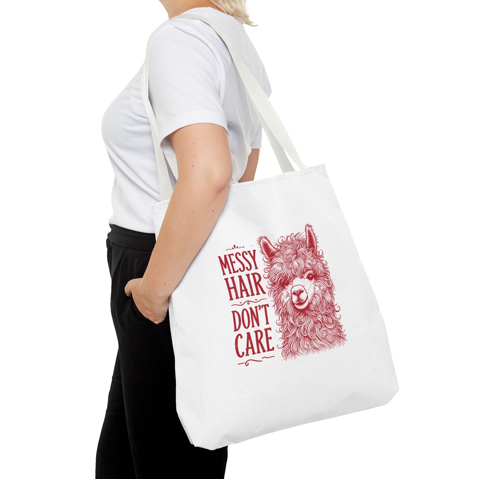 Messy Hair Don’t Care Red Llama Face Graphic - Tote Bag - Image 12