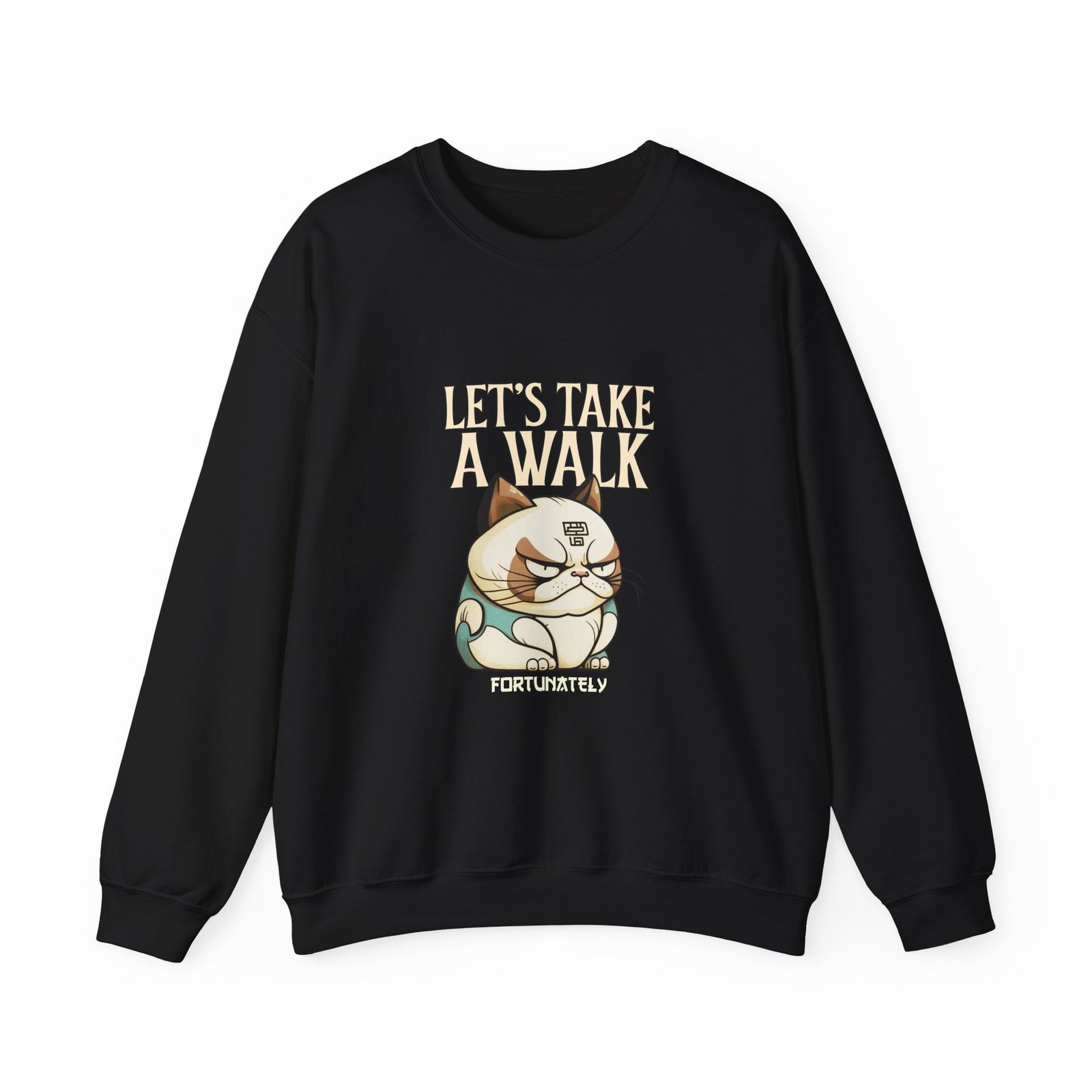 Grumpy Cat Illustration with Let’s Take a Walk Quote - Sweatshirt