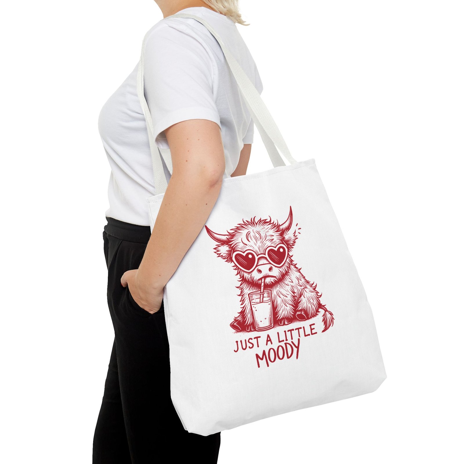 Just a Little Moody Red Cow Drinking Milk Cartoon - Tote Bag - Image 12