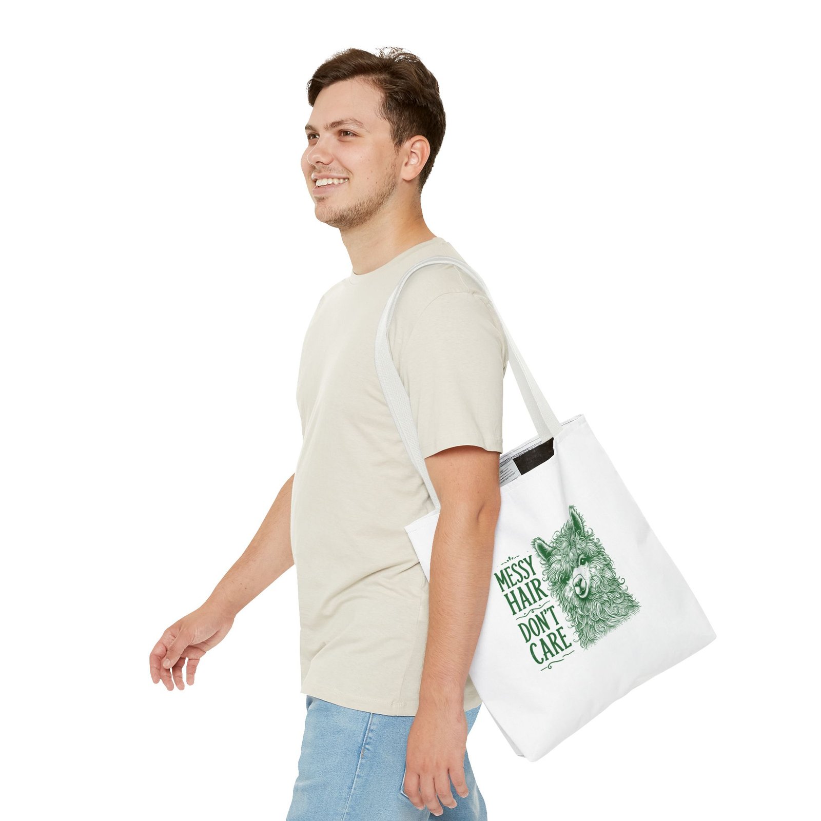 Messy Hair Don’t Care Cute Green Llama Face Illustration - Tote Bag - Image 7