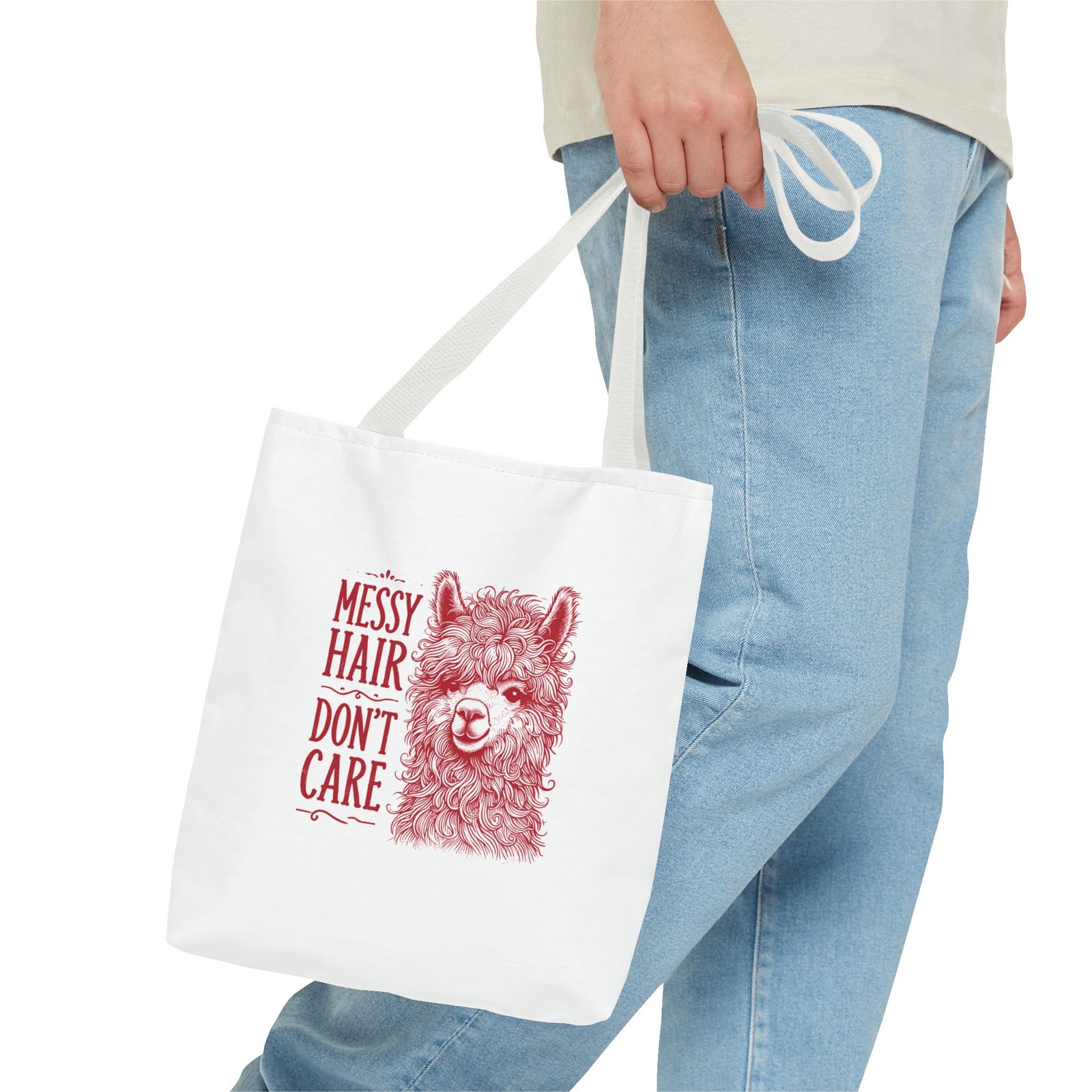 Messy Hair Don’t Care Red Llama Face Graphic - Tote Bag - Image 3