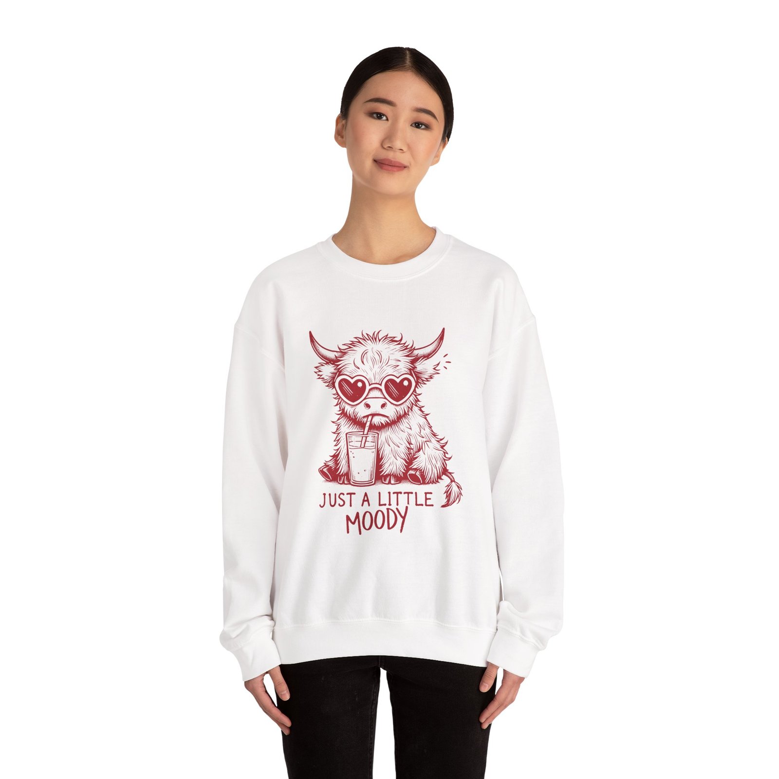 Just a Little Moody Red Cow Drinking Milk Cartoon - Sweatshirt - Image 4