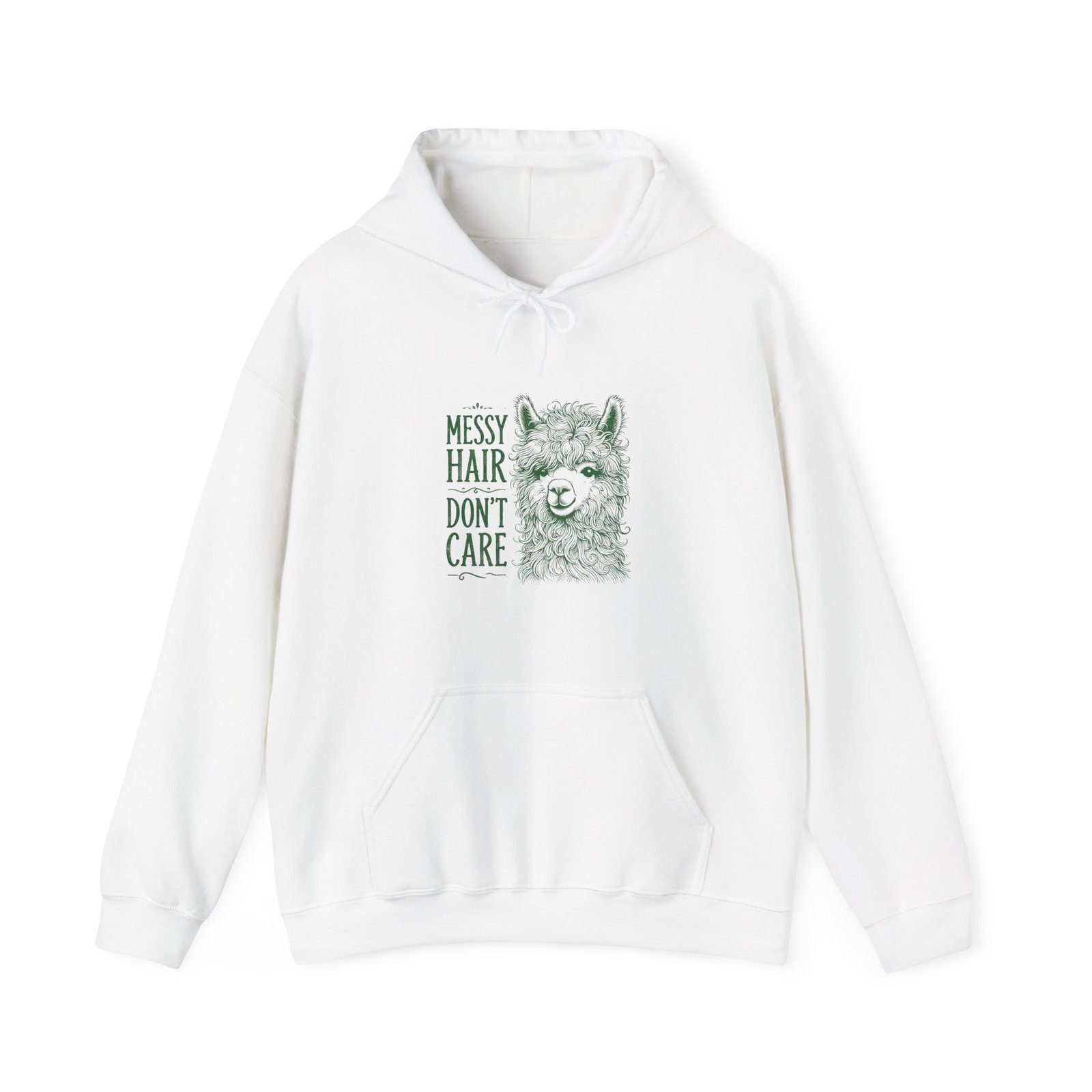 Messy Hair Don’t Care Cute Green Llama Face Illustration - Hoodie