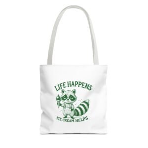 Life Happens Ice Cream Helps Green Raccoon Illustration - Tote Bag