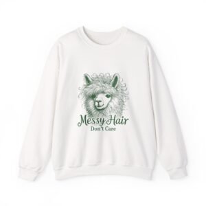Messy Hair Don’t Care Green Llama Funny Cartoon Design - Sweatshirt