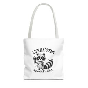 Life Happens Ice Cream Helps Black Raccoon Graphic Design - Tote Bag