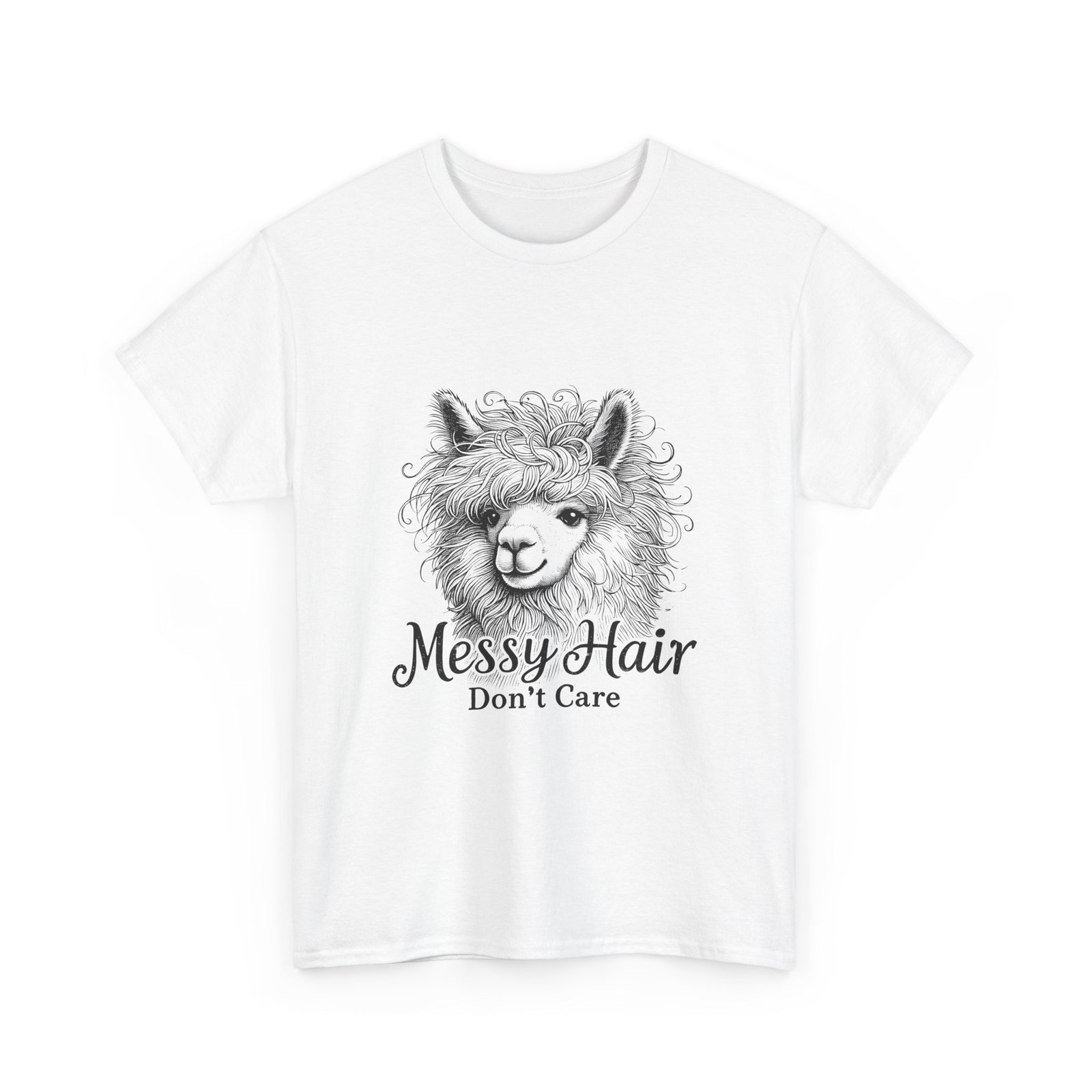 Messy Hair Don’t Care Black Llama Funny Graphic - T-shirt - Image 3