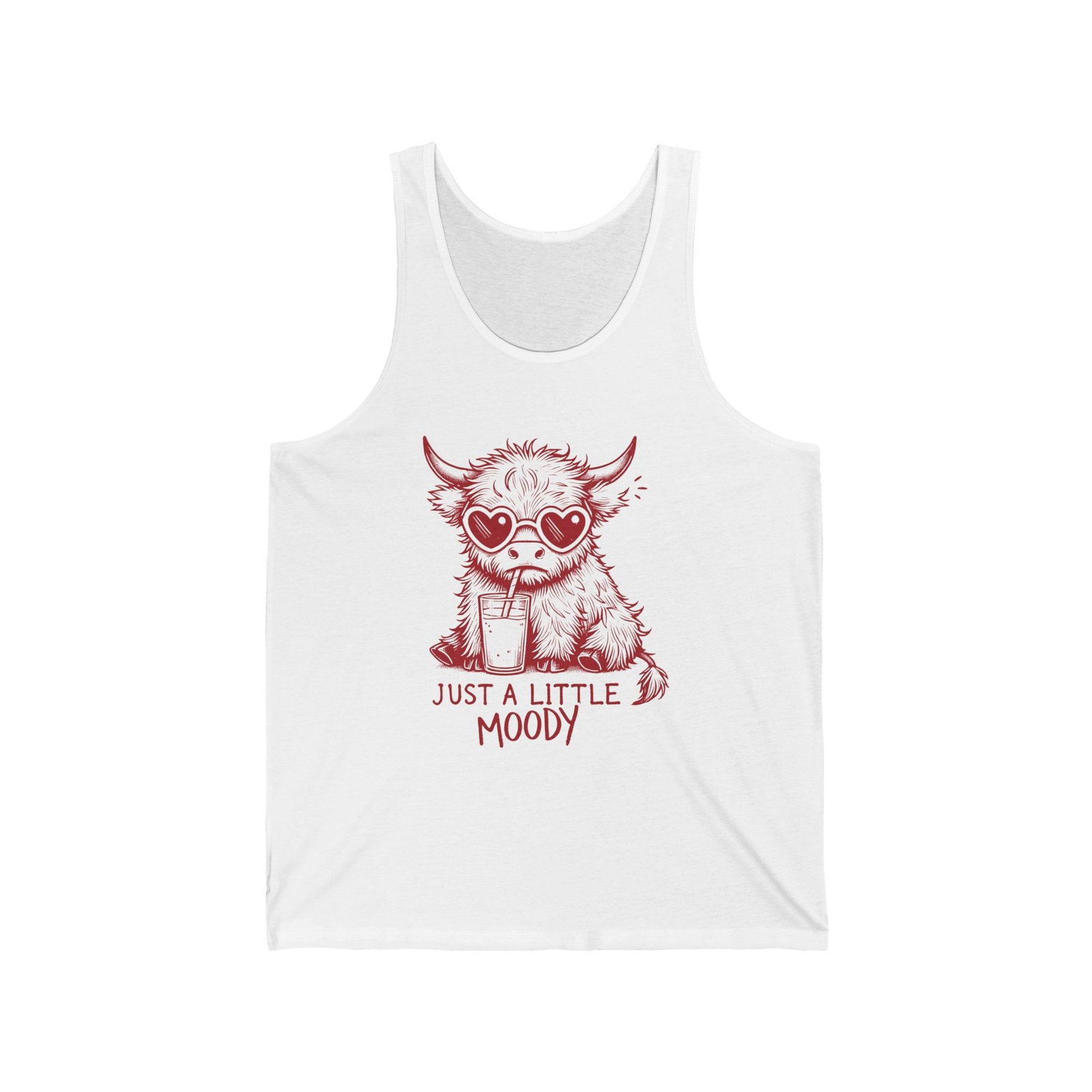Just a Little Moody Red Cow Drinking Milk Cartoon - Tank Top