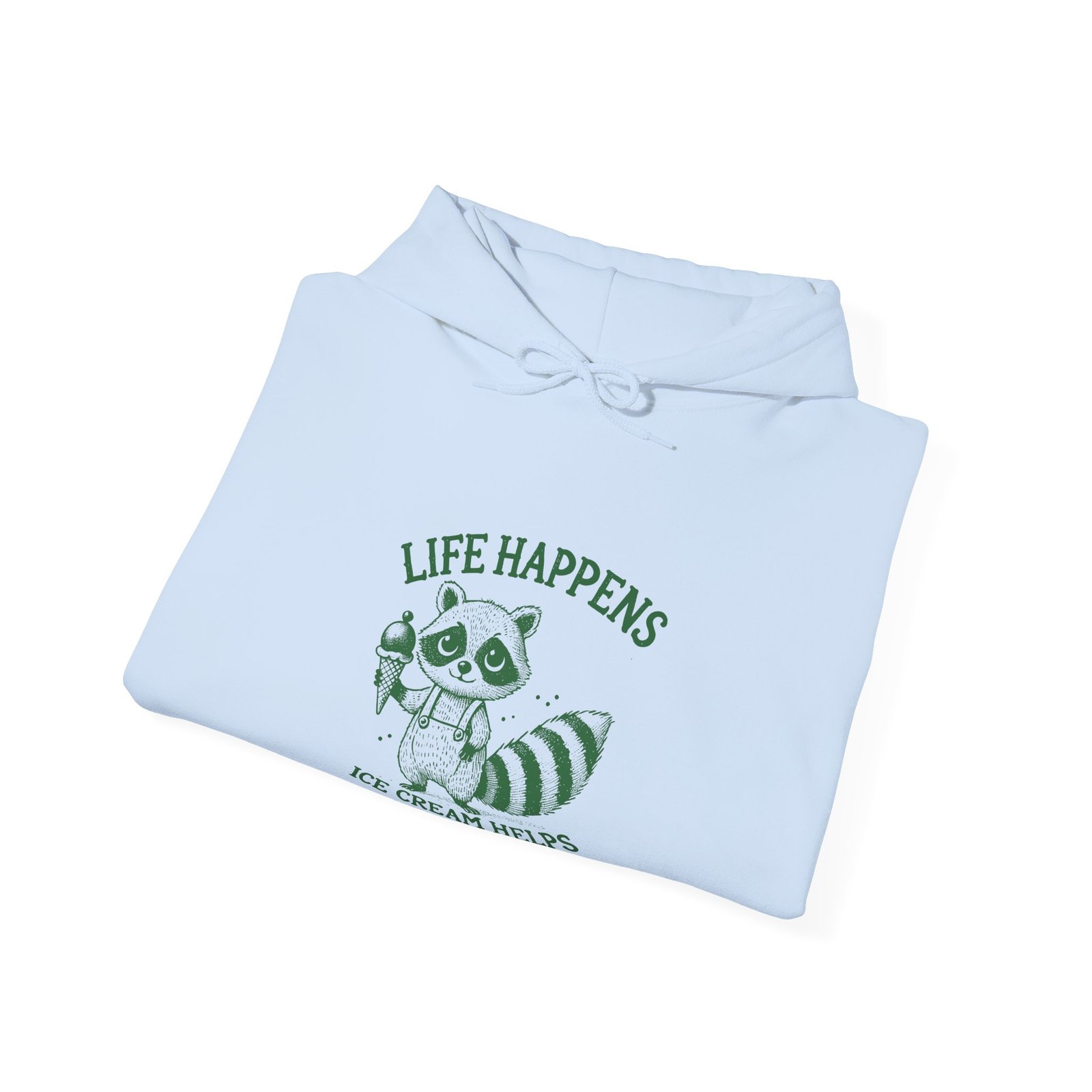 Life Happens Ice Cream Helps Green Raccoon Illustration - Hoodie - Image 12