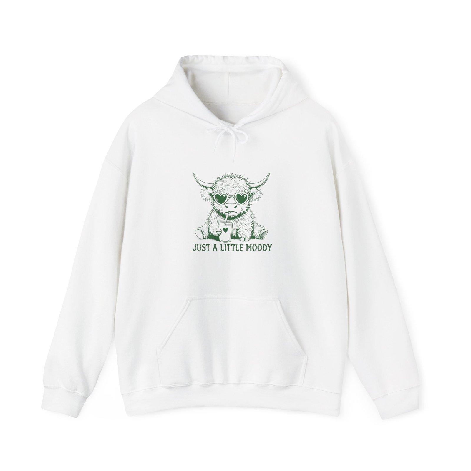 Just a Little Moody Green Cow Cute Farm Animal Illustration - Hoodie