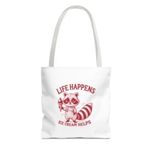 Life Happens Ice Cream Helps Cute Red Raccoon Illustration - Tote Bag