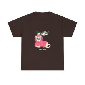 Chic Cat with "It's Called Fashion Look It Up" Typography - T-shirt