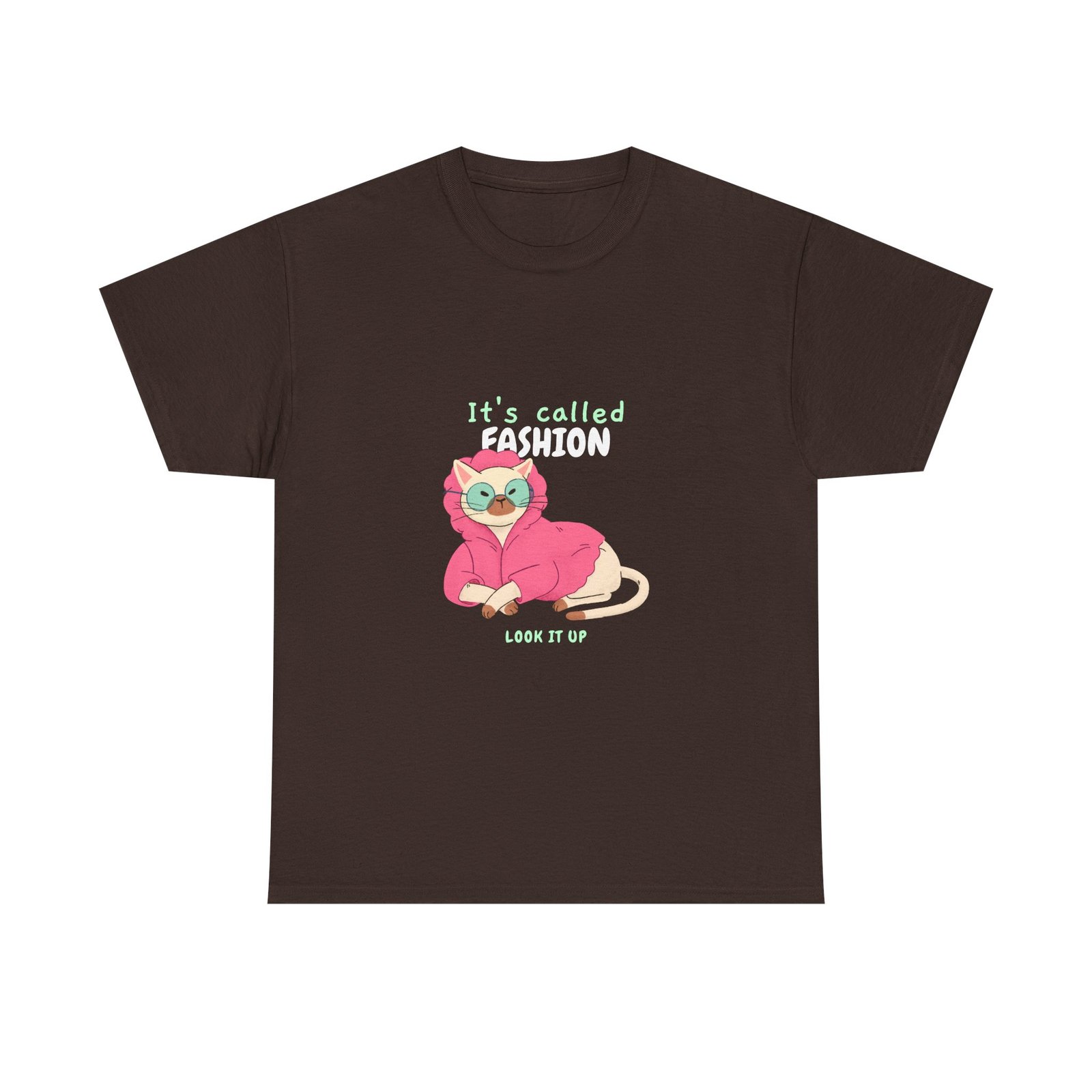 Chic Cat with "It's Called Fashion Look It Up" Typography - T-shirt