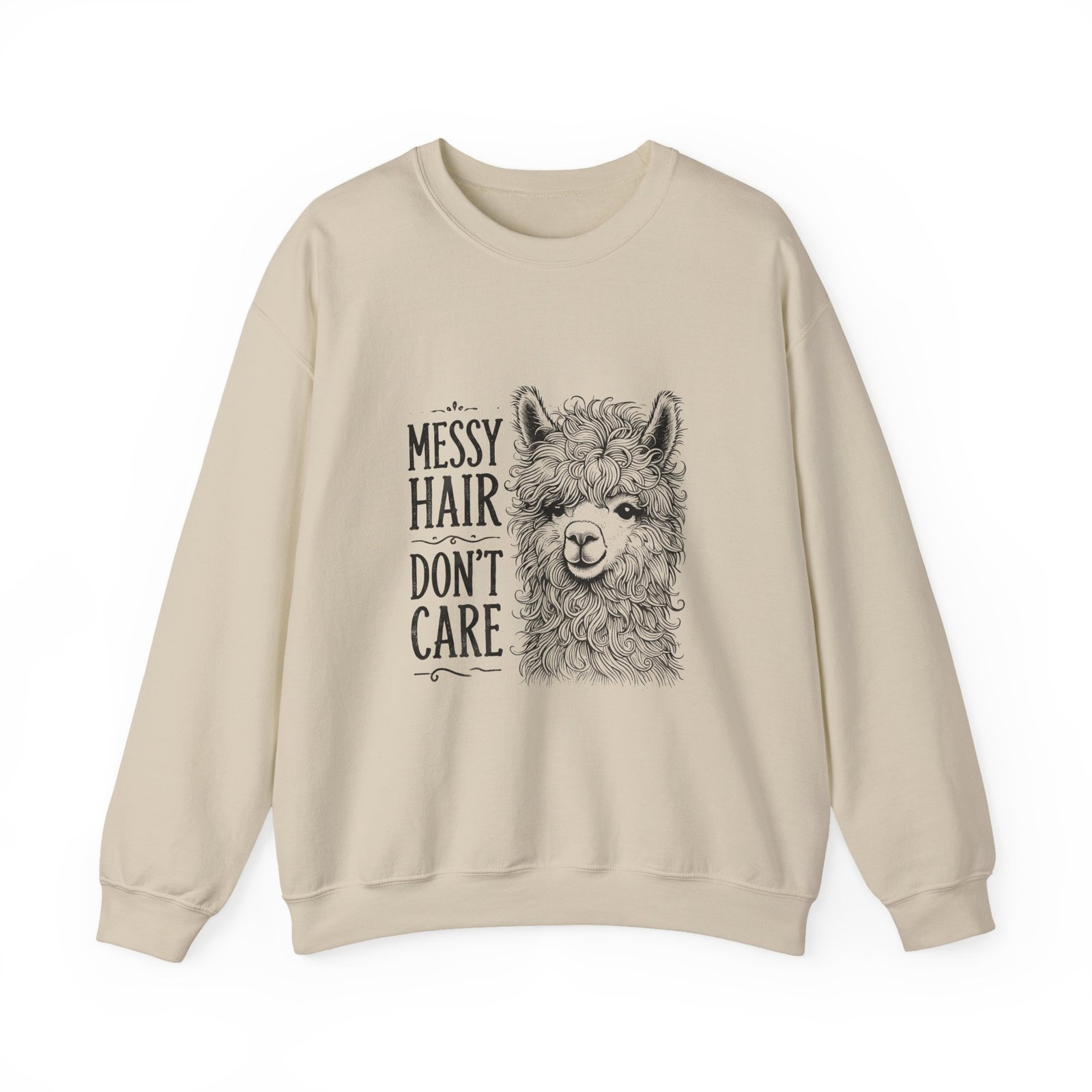 Messy Hair Don’t Care Black Llama Face Illustration - Sweatshirt - Image 5