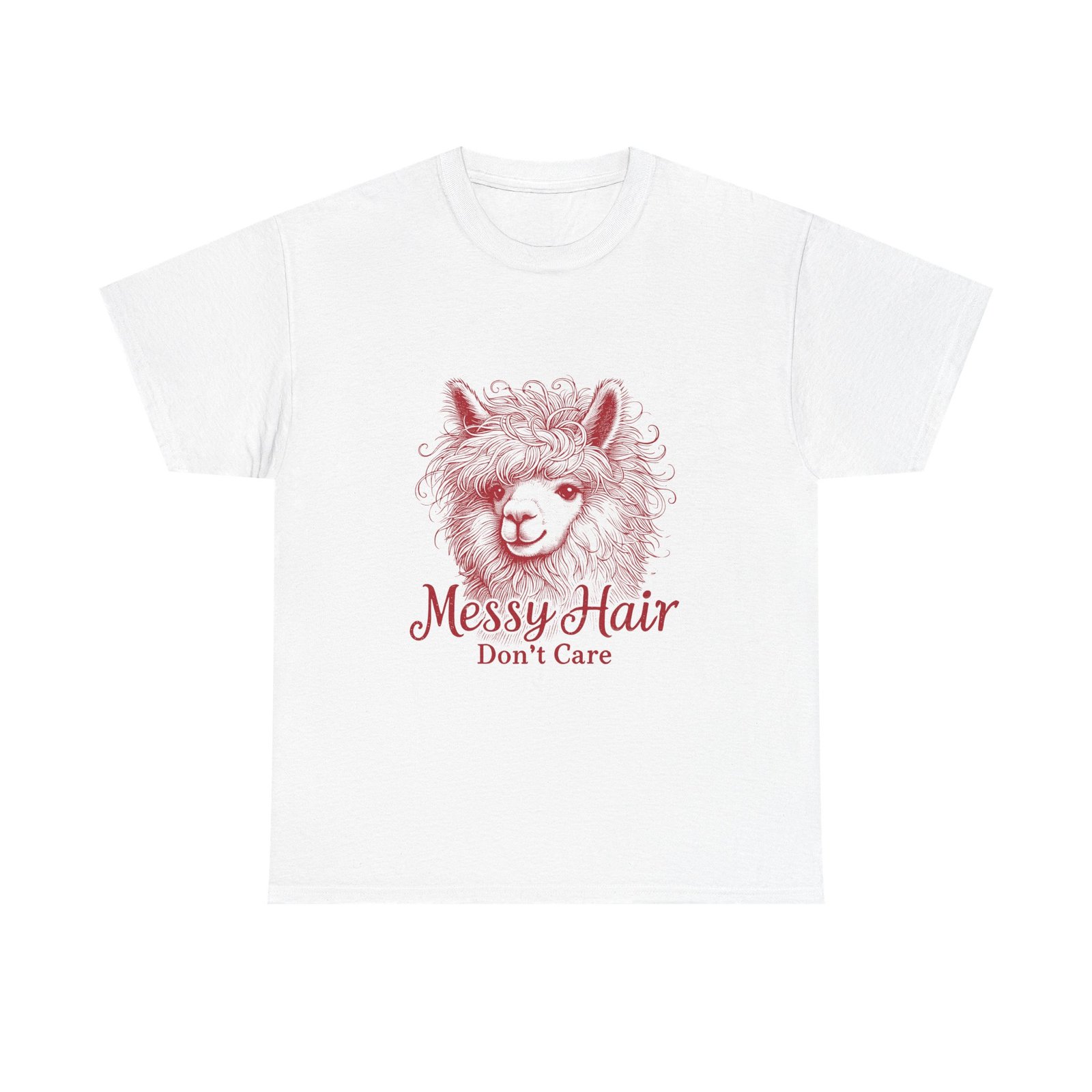 Messy Hair Don’t Care Red Llama Funny Cartoon Design - T-shirt