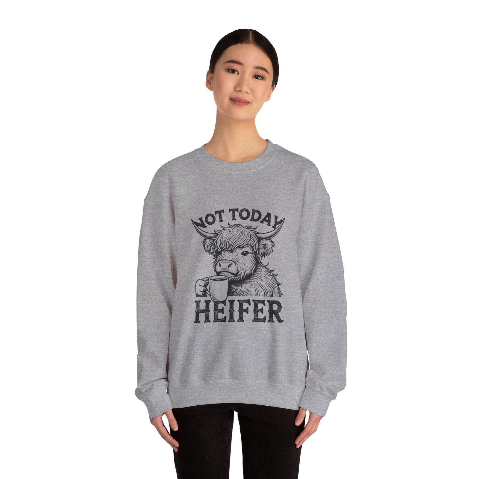 Not Today Heifer Black Cow Drinking Coffee Humorous Design - Sweatshirt - Image 12