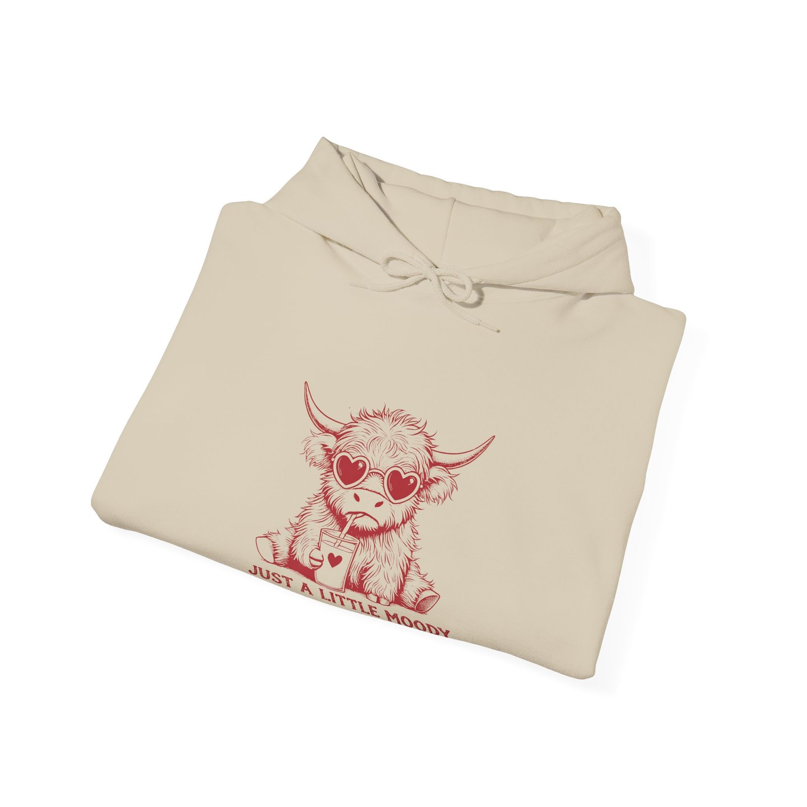 Just a Little Moody Red Cow Funny Cartoon Illustration - Hoodie - Image 8