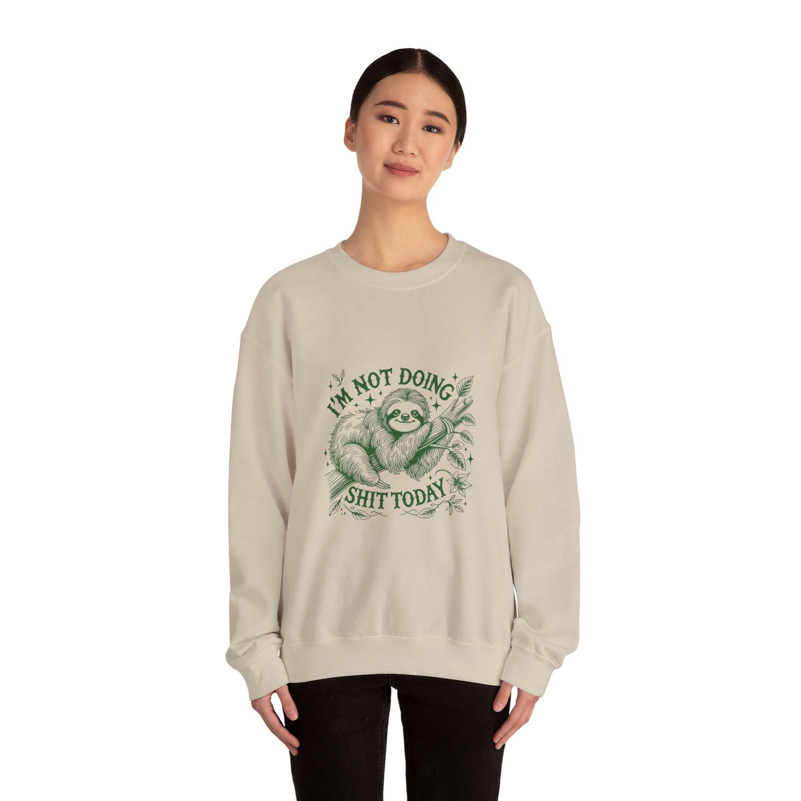 Relaxed Green Sloth with I’m Not Doing Shit Today Quote - Sweatshirt - Image 8