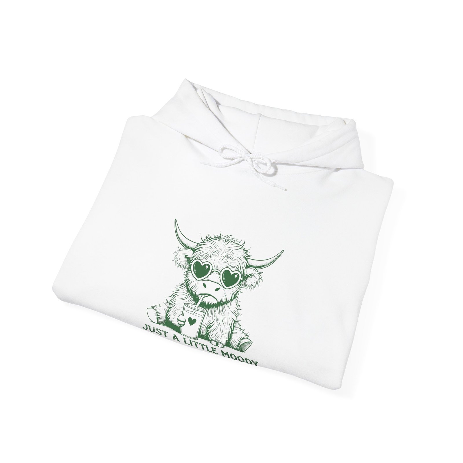 Just a Little Moody Green Cow Cute Farm Animal Illustration - Hoodie - Image 4
