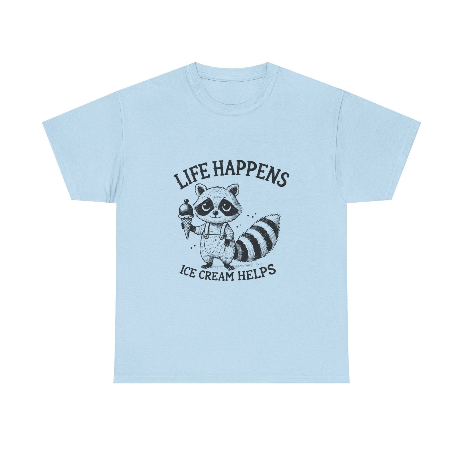 Life Happens Ice Cream Helps Black Raccoon Graphic Design - T-shirt - Image 9