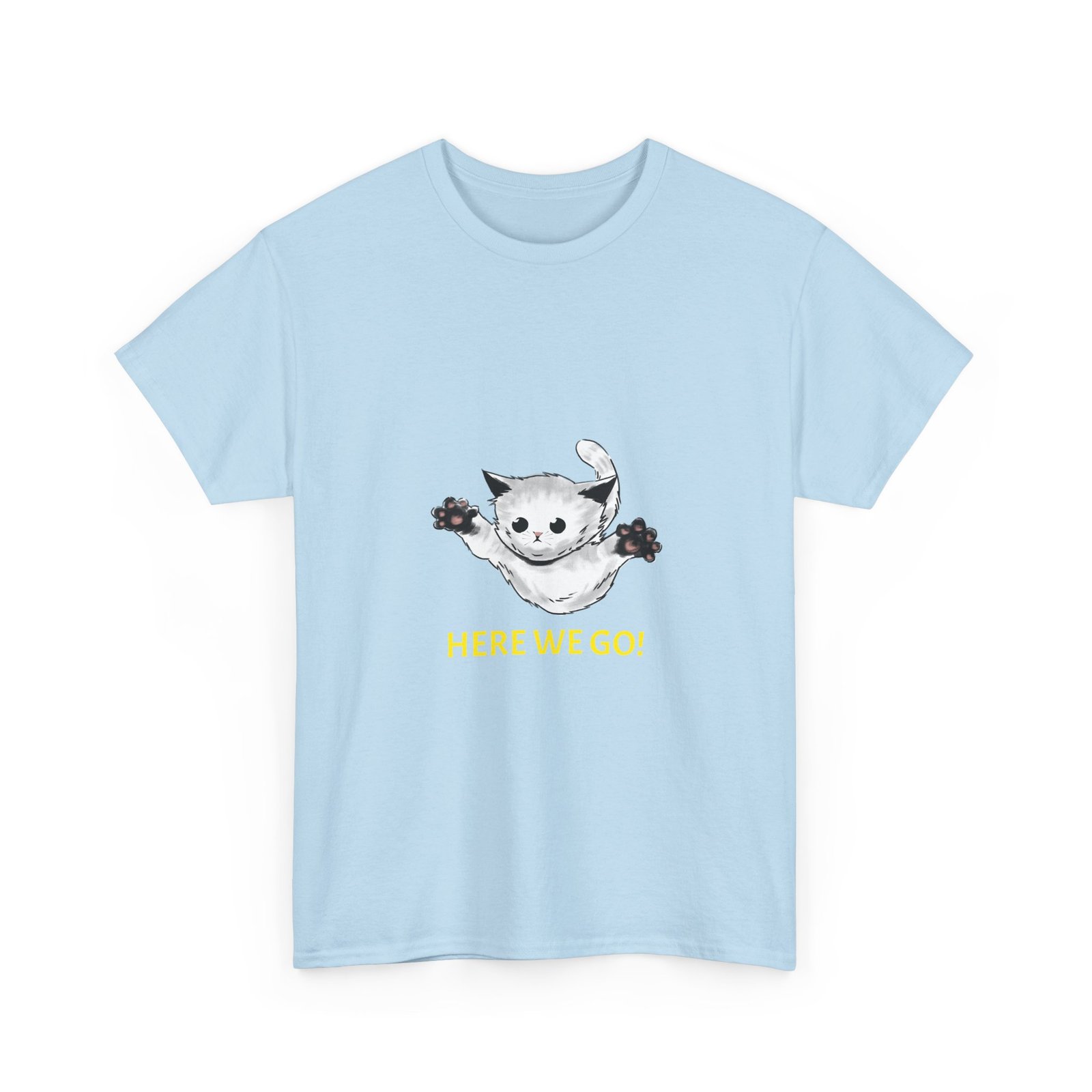 Playful Cat Illustration Featuring Cheerful "Here We Go" Slogan - T-shirt - Image 11