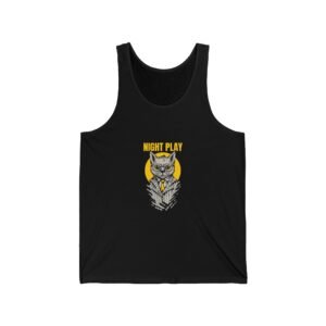 Mysterious Cat Playing at Night with Moonlit Glow - Tank Top