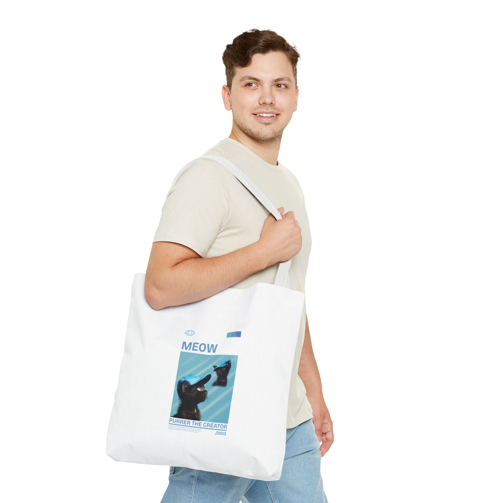 Playful Meow Cat Creator Graphic with Whiskers and Paws - Tote Bag - Image 11