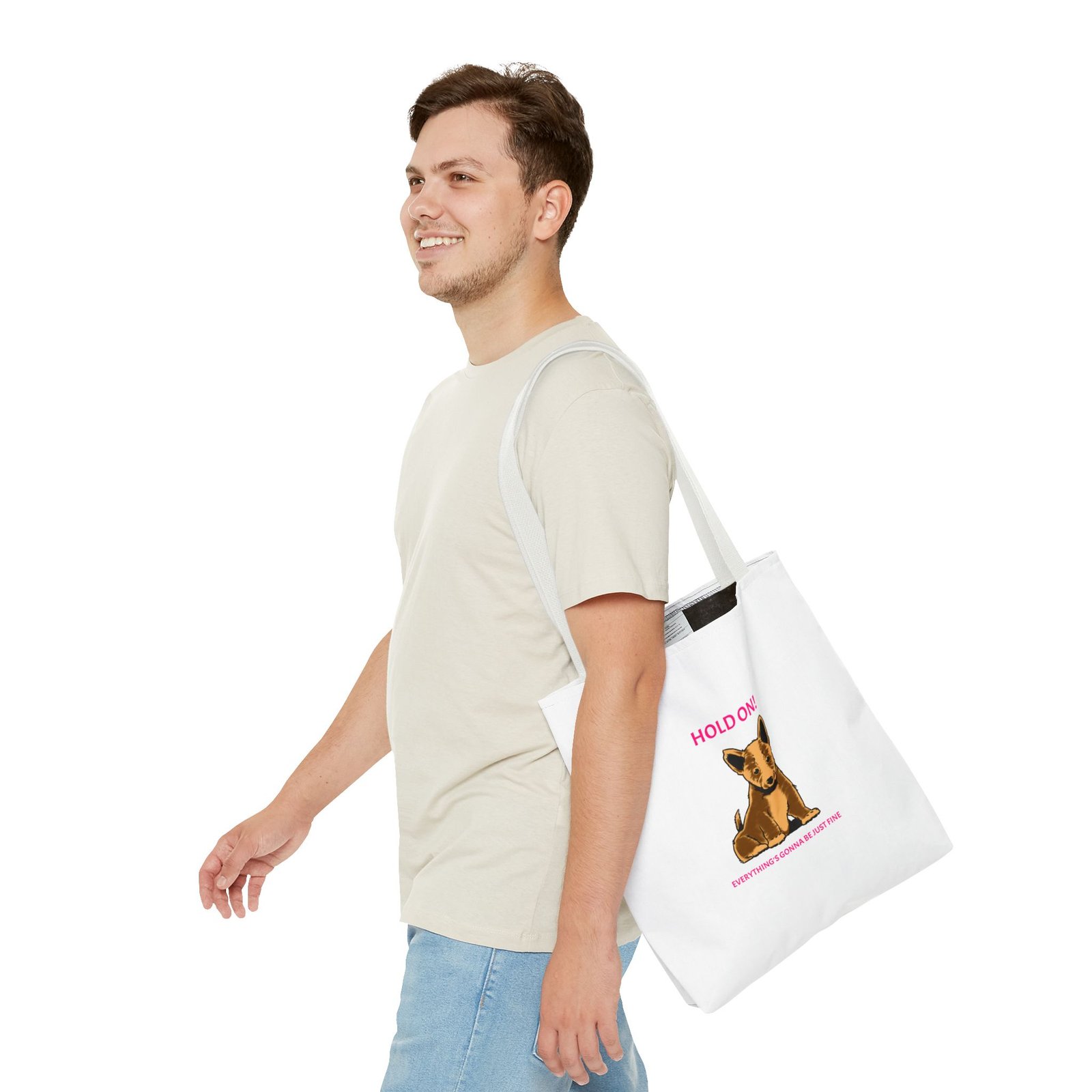 Hold On Dog Reassuring Comfort and Support Quote Design - Tote Bag - Image 7