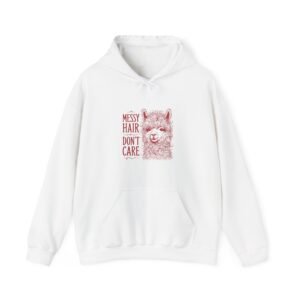 Messy Hair Don’t Care Red Llama Face Graphic - Hoodie