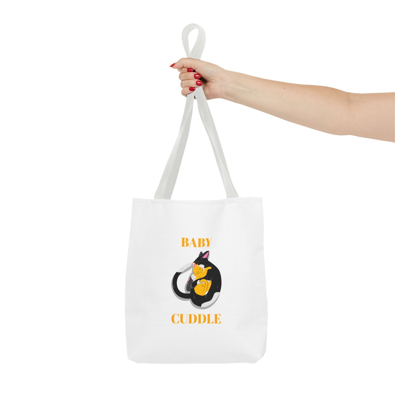 Adorable Baby Cuddling a Cozy Cat Illustration - Tote Bag - Image 4