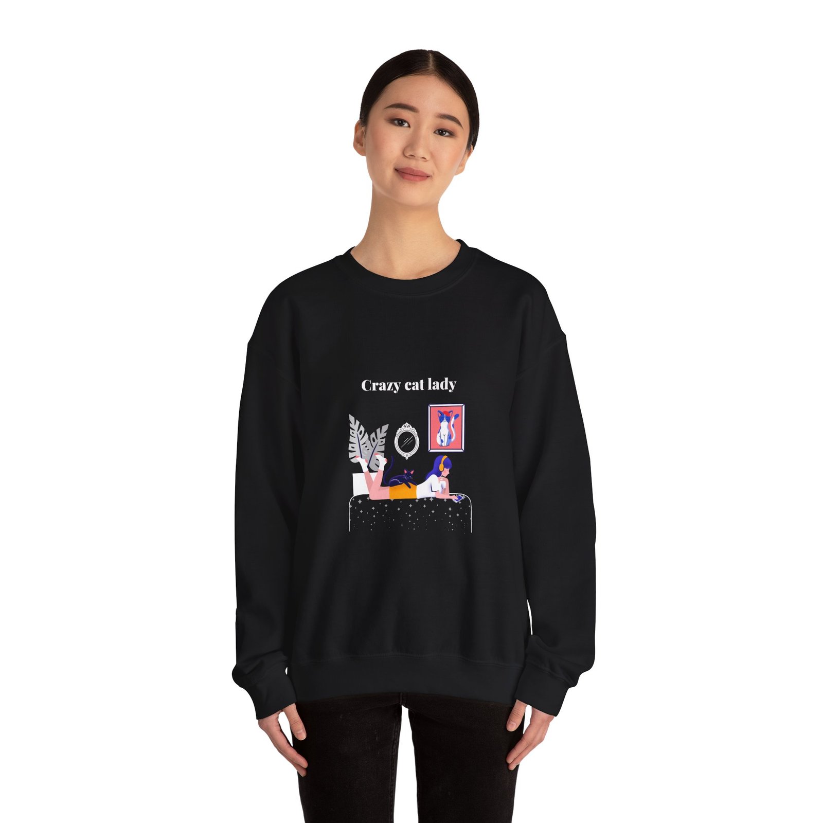 Crazy Cat Lady Relaxed Cat Illustration with Whimsical Charm - Sweatshirt - Image 4