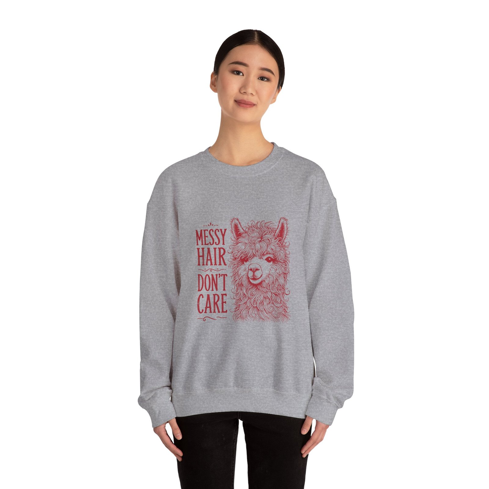 Messy Hair Don’t Care Red Llama Face Graphic - Sweatshirt - Image 12