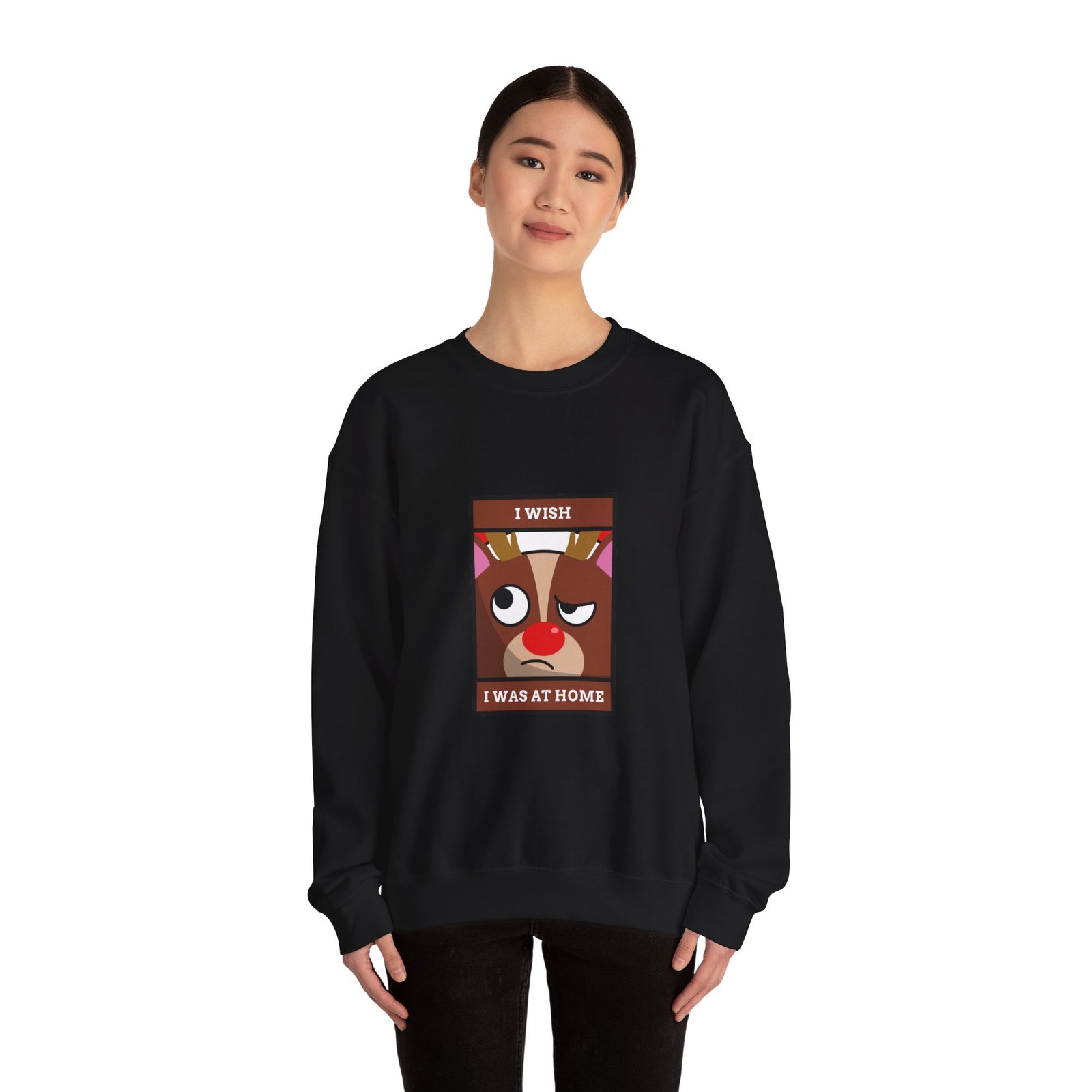 I Wish I Was At Home Grumpy Reindeer Holiday Design - Sweatshirt - Image 4