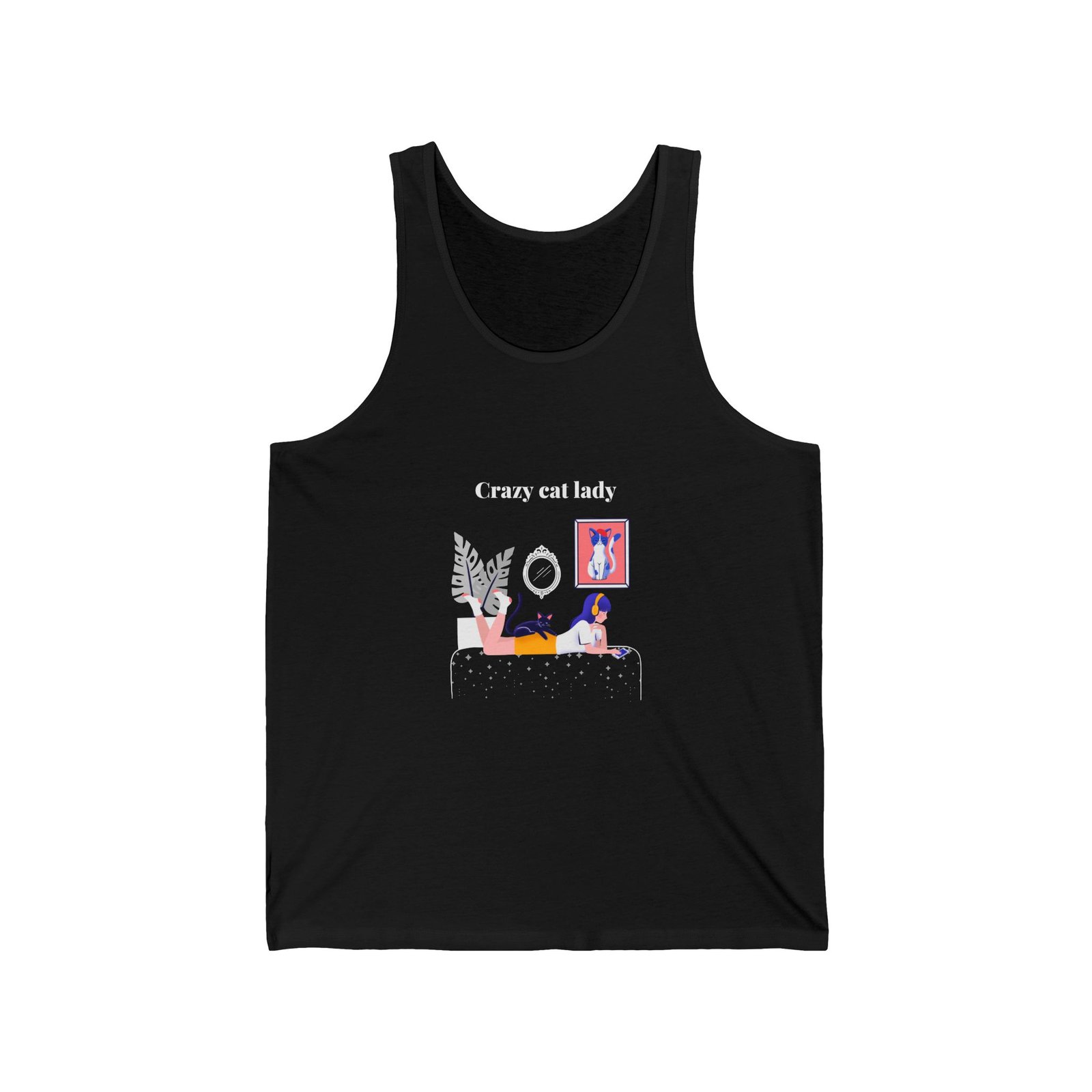 Crazy Cat Lady Relaxed Cat Illustration with Whimsical Charm - Tank Top